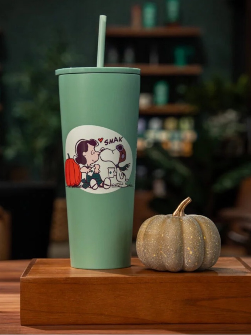 NWT Starbucks x Peanuts Great Pumpkin Exclusive Green Steel Tumbler